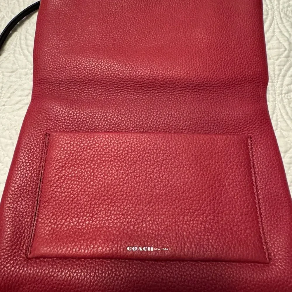 Coach Urbane Fuchsia Pink Black Fold Over Crossbody Bag Silver Hardware